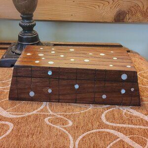 Vtg Y2K Eclectric Grandpa Wood & MOP Inlay Men's Jewelry Box O'Brien India